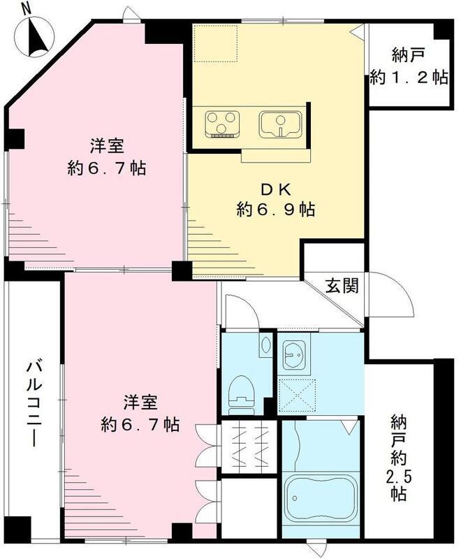  ビューノ北新宿(2DK/2階)の間取り写真