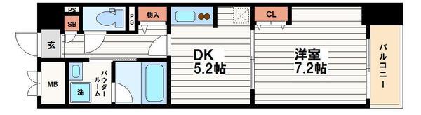 パークキューブ北浜(1DK/15階)の間取り写真