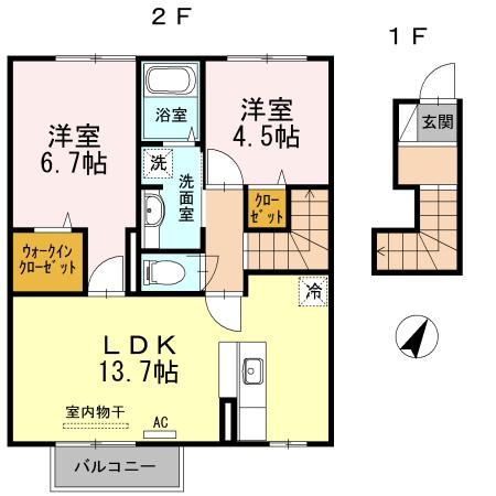 ハピネス A棟(2LDK/2階)の間取り写真