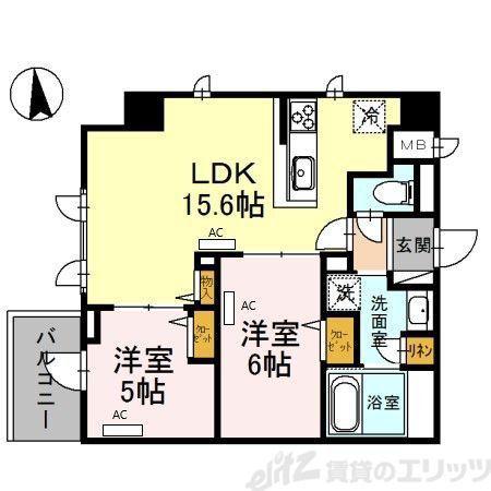 グリーン サイト 南森町(2LDK/5階)の間取り写真