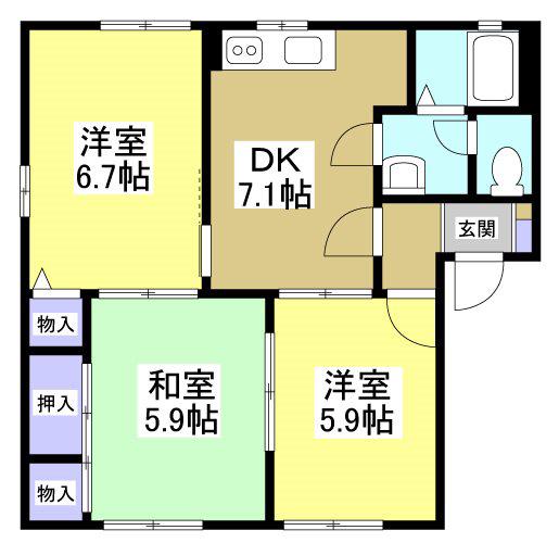 プレステージ中部IIC(3DK/2階)の間取り写真