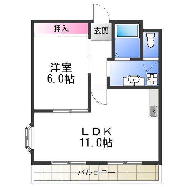 メジェーム住吉(1LDK/2階)の間取り写真