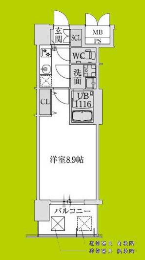 スプランディッド堺東III(1K/8階)の間取り写真