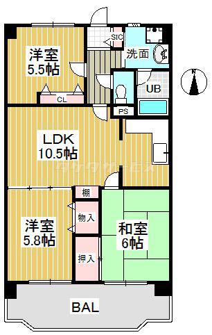 センチュリー7(3LDK/4階)の間取り写真