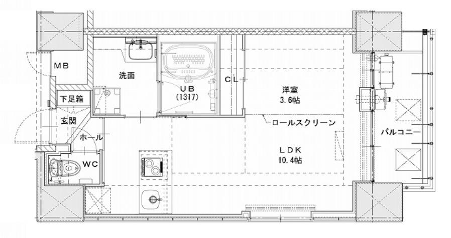ノルデンハイム同心(1LDK/2階)の間取り写真