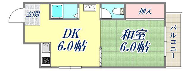 東園田マンション5丁目(1DK/3階)の間取り写真