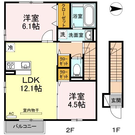 ルーチェ デル ソレ(2LDK/2階)の間取り写真