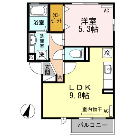 ロイヤルフラッツ上祖師谷(1LDK/2階)の間取り写真