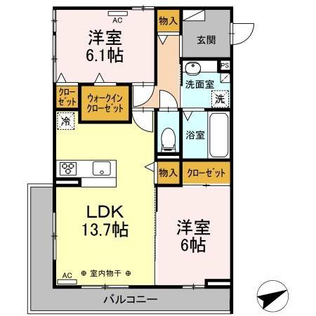 D-CHAMBRE 中川原(2LDK/2階)の間取り写真