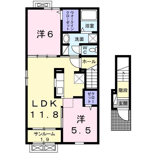 ラ.スタシオン ベータ(2LDK/2階)の間取り写真