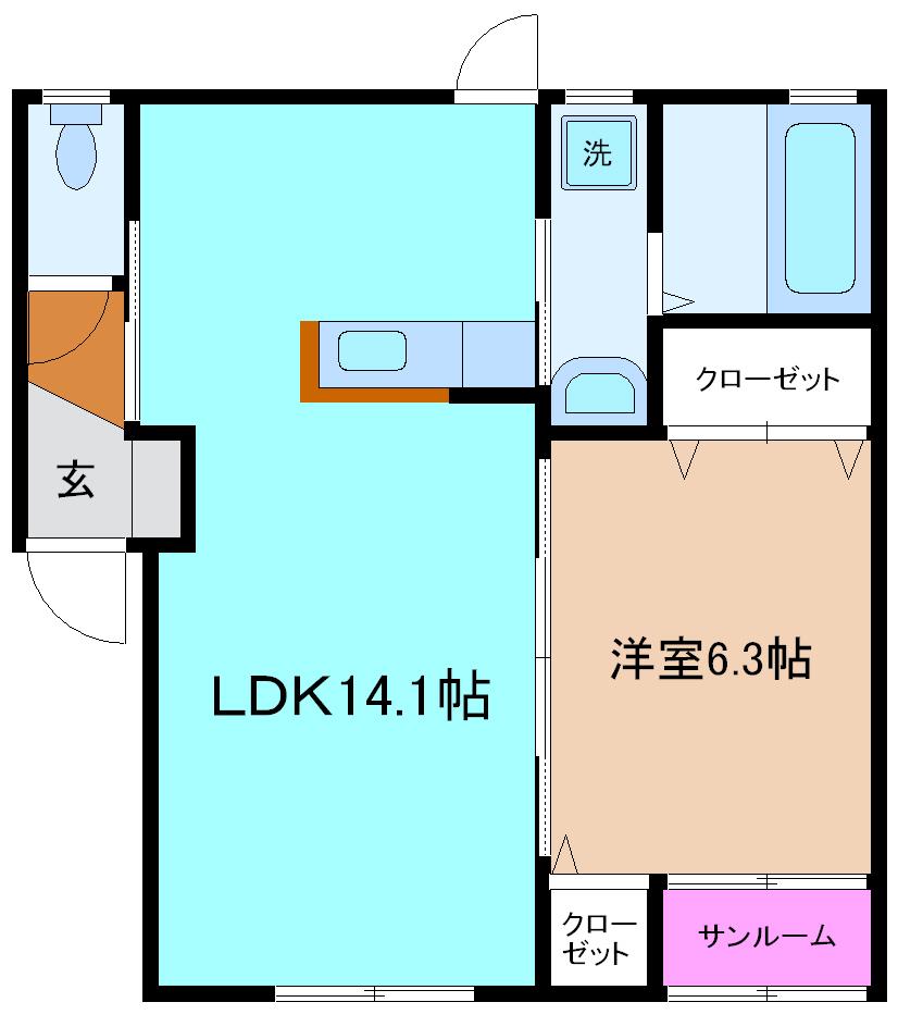CASA MILA A棟(1LDK/2階)の間取り写真