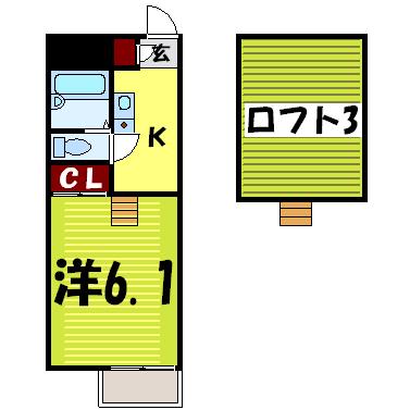 パークサイド南熊本II(1K/1階)の間取り写真