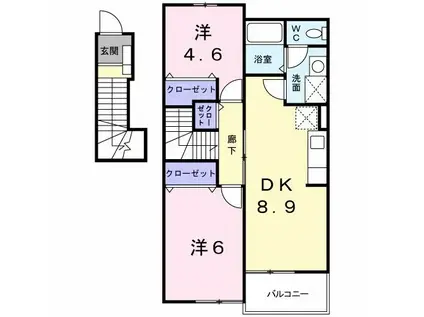 フィオーレII(2DK/2階)の間取り写真