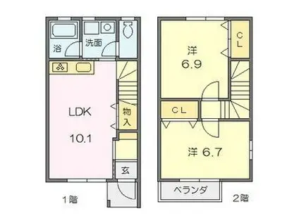 ミモザMI(2LDK/2階)の間取り写真