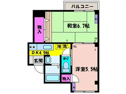 廣瀬ハイツ(2K/1階)の間取り写真