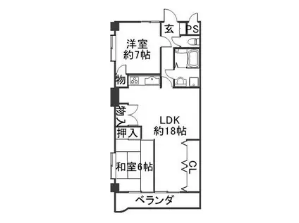 津久野カプリス(2LDK/2階)の間取り写真