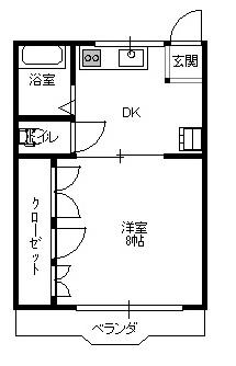 メゾン岬(1DK/2階)の間取り写真