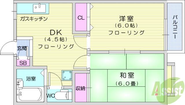 スイートホーム平成(2DK/2階)の間取り写真