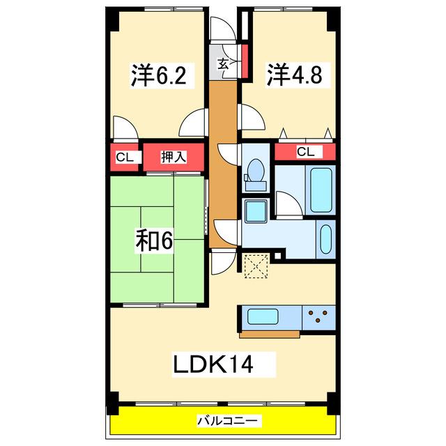 サーパス和合(3LDK/3階)の間取り写真