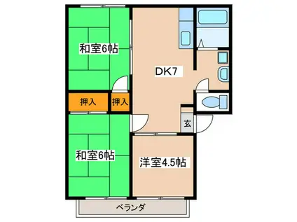 グリーンコート弥刀B棟(3DK/1階)の間取り写真