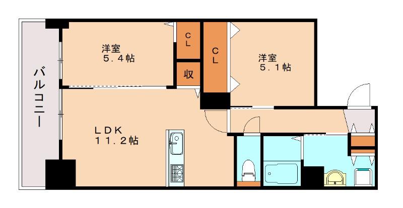 万玉ビル(2LDK/12階)の間取り写真