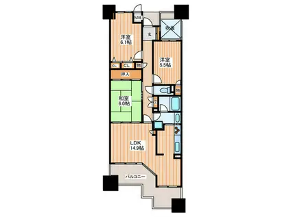 オークヒルズ香里四番館(3LDK/5階)の間取り写真