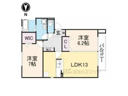 ヴェルブィルⅠ(2LDK/2階)の間取り写真