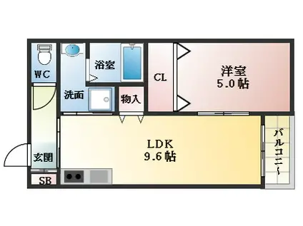 セレニティ法善寺(1LDK/3階)の間取り写真