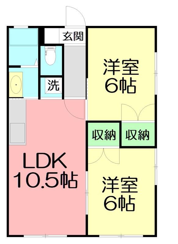 シーサイドハイムカトウII(2LDK/2階)の間取り写真