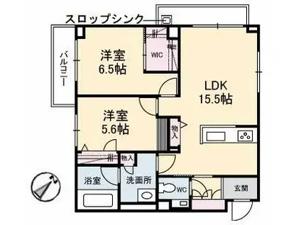 岡山県倉敷市 3階建 築4年(2LDK/2階)の間取り写真