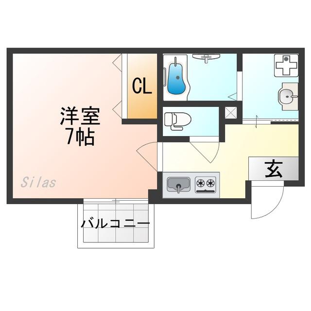 VEGAS西ノ京B(1K/1階)の間取り写真
