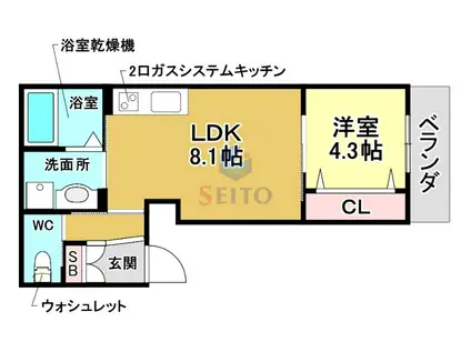 クレストフォルム庄内花のみち(1LDK/1階)の間取り写真