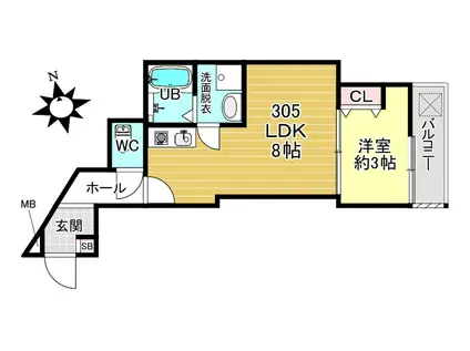 深草仙石屋敷町 アパート(1LDK/3階)の間取り写真