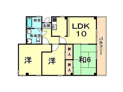 北広田ヒルサイドテラス 南棟(3LDK/2階)の間取り写真
