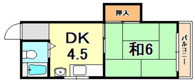宝ビル(1DK/4階)の間取り写真