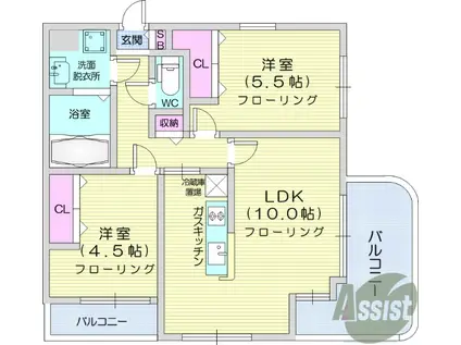 アプリコーゼ(2LDK/3階)の間取り写真