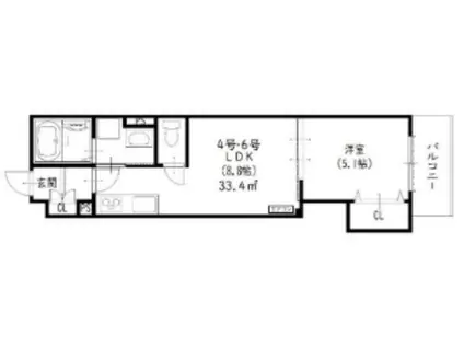 クリエオーレ長吉川辺(1LDK/3階)の間取り写真