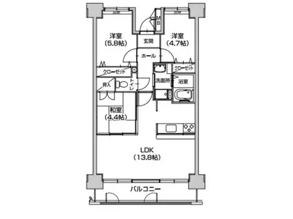 ルワージュ八幡駅前II(3LDK/3階)の間取り写真