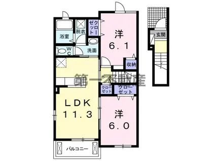 エステート 社I(2LDK/2階)の間取り写真