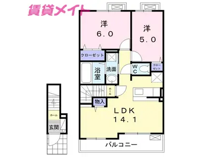 アンジェラB(2LDK/2階)の間取り写真