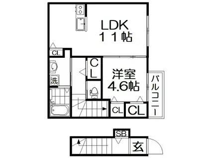 アルーデコートII(1LDK/2階)の間取り写真