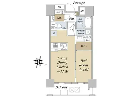 アクシルコート日本橋本町(1LDK/11階)の間取り写真
