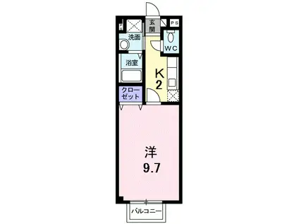 ニューエルディム横山 1K(1K/1階)の間取り写真