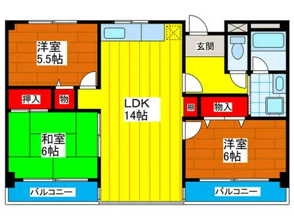 ネオサンローレル森川(3LDK/10階)の間取り写真