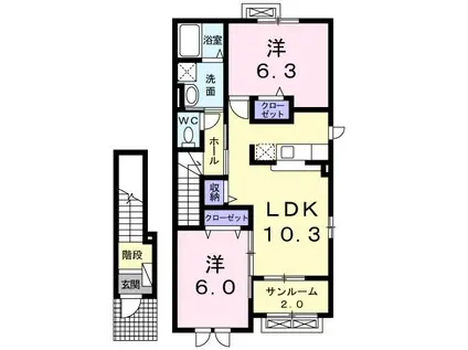 プランドール新庄II(2LDK/2階)の間取り写真