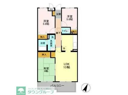 エムズ・アークA棟(3LDK/1階)の間取り写真