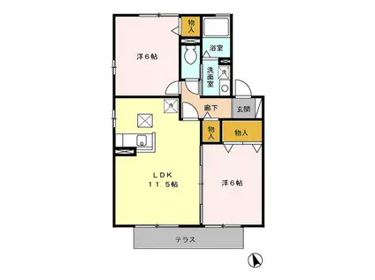 ヴィルヌープIV(2LDK/1階)の間取り写真