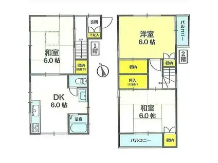 上大岡東一丁目戸建(3DK/1階)の間取り写真