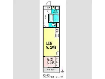 BAU美田園(1LDK/3階)の間取り写真