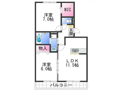 ファミリーメイト矢田B棟(2LDK/3階)の間取り写真
